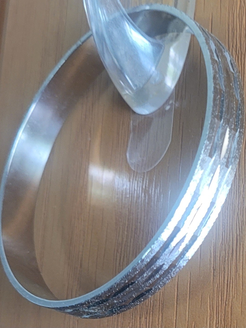 Vintage Silver Tone Diamond Cut Etched Bangle Bracelet Textured Slip On